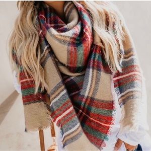 Beige Plaid Blanket Scarves